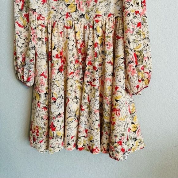 31 Sons de Mode Boho Floral Pleated Swing Flowy Round Neck Long Sleeves Size M - Picture 4 of 10